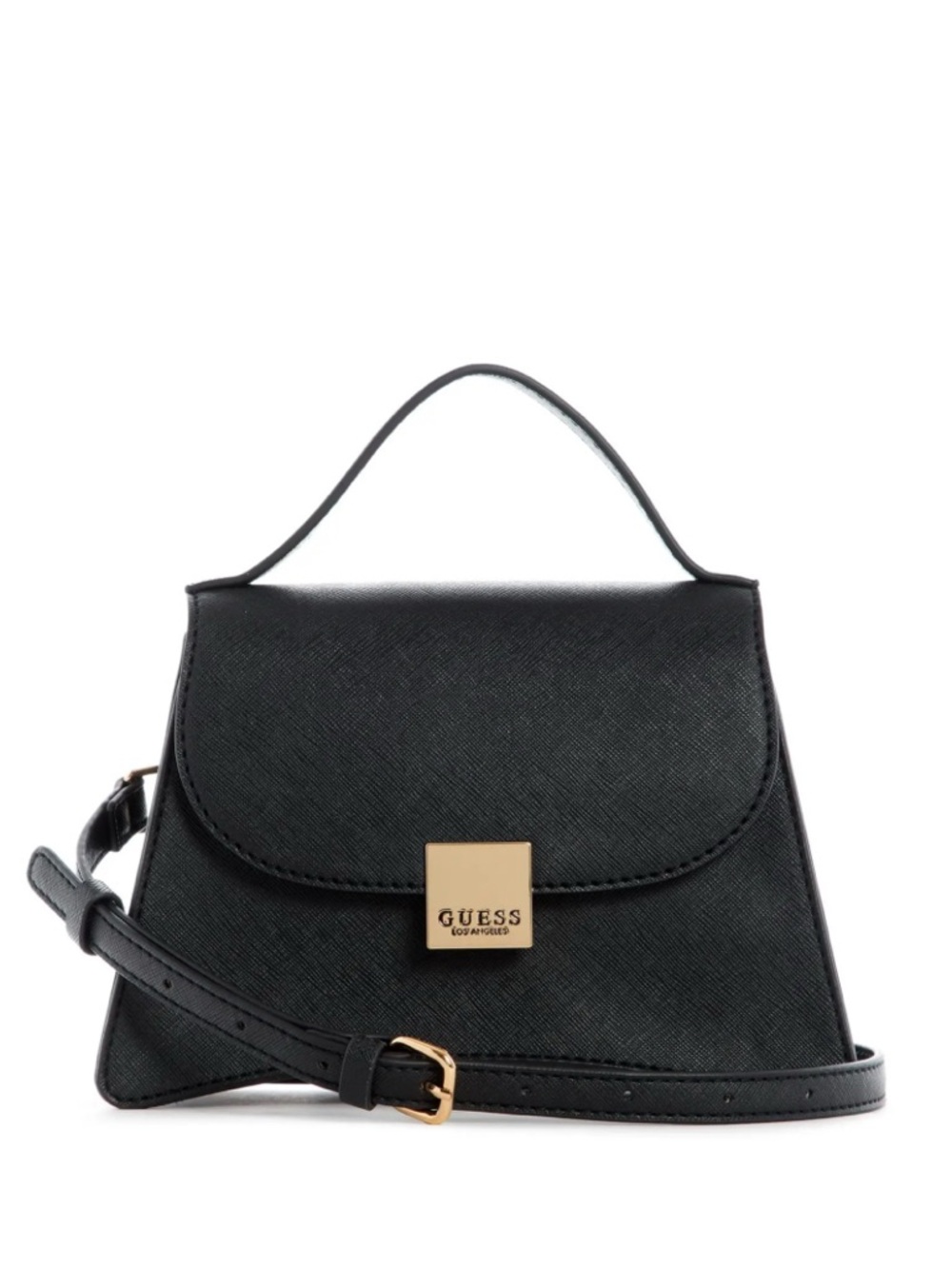 Guess Black Saffiano Top-Handle Crossbody‎ with Gold Logo